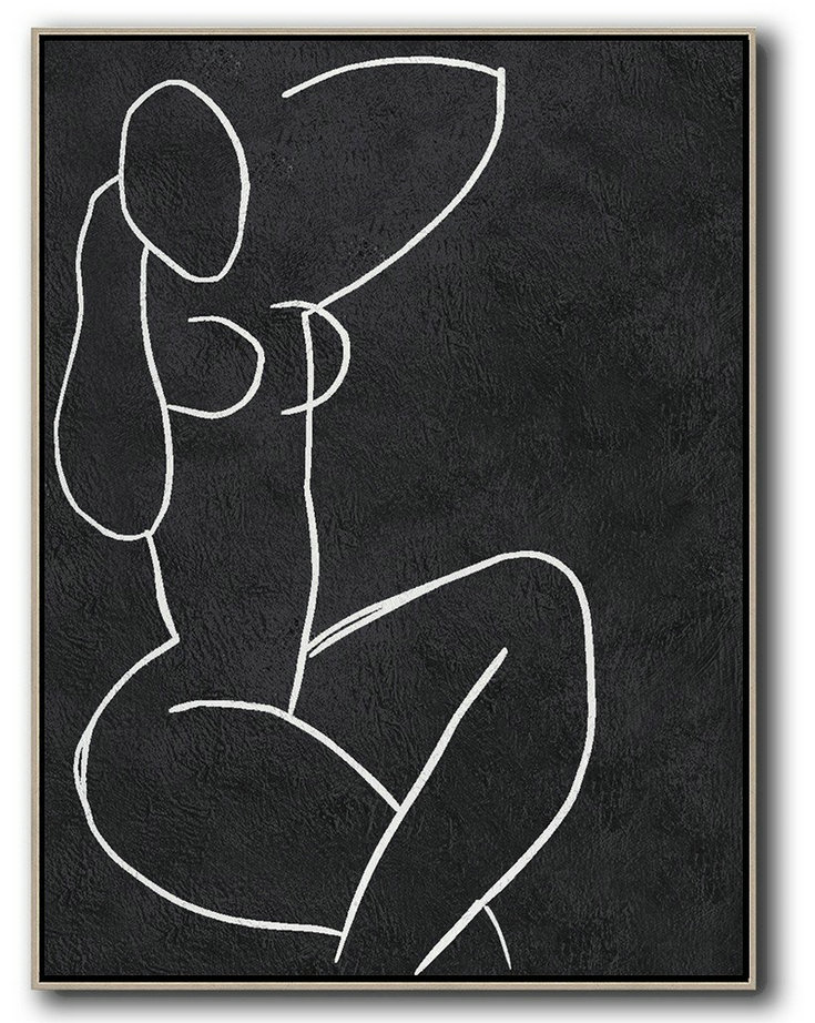 Original Extra Large Wall Art,Black And White Minimal Painting On Canvas - Acrylic Painting Large Wall Art